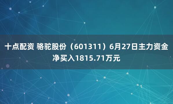十点配资 骆驼股份（601311）6月27日主力资金净买入1815.71万元